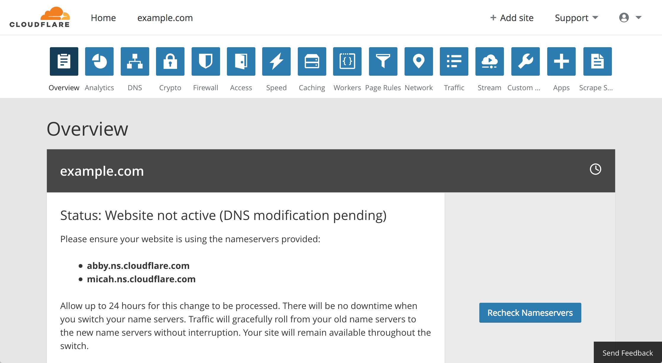 Cloudflare overview - website not active Cloudflare overview - website not active