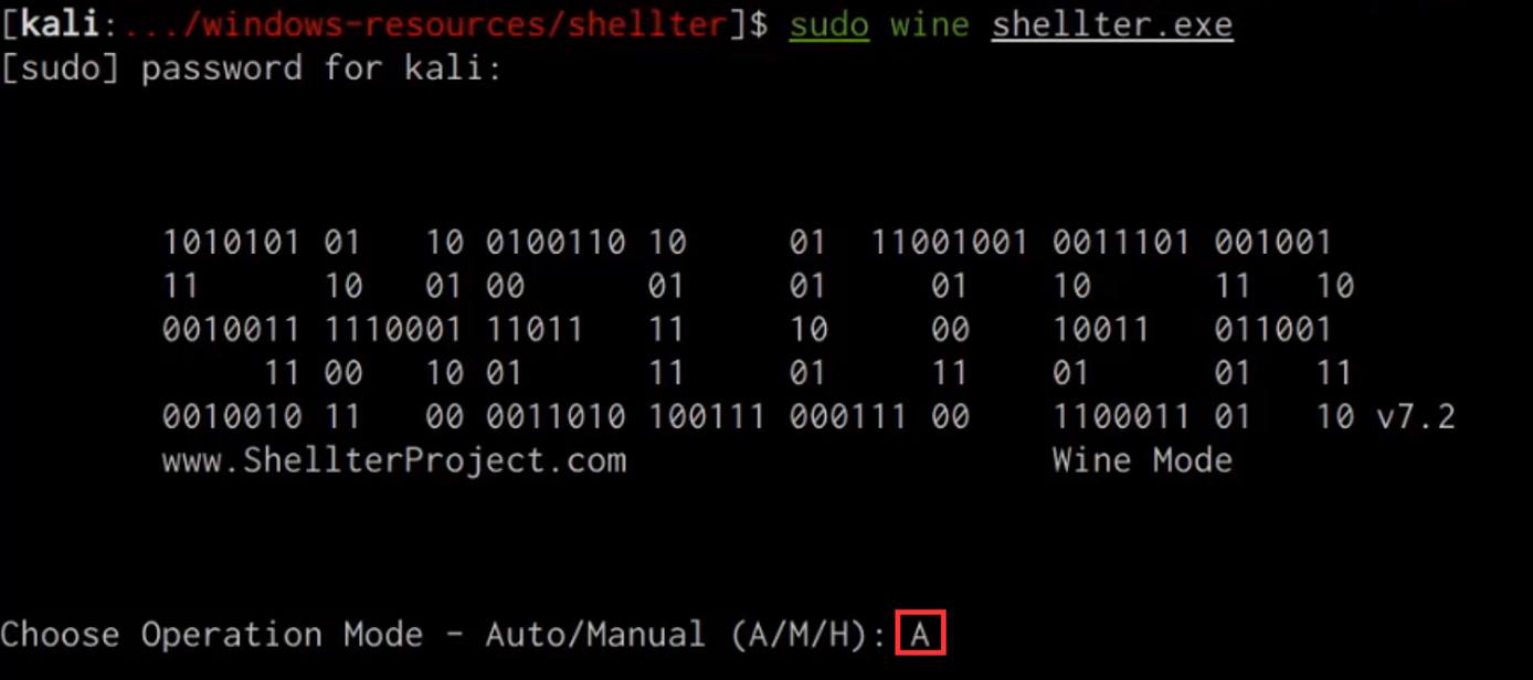 Shellter operation mode selection Shellter operation mode selection